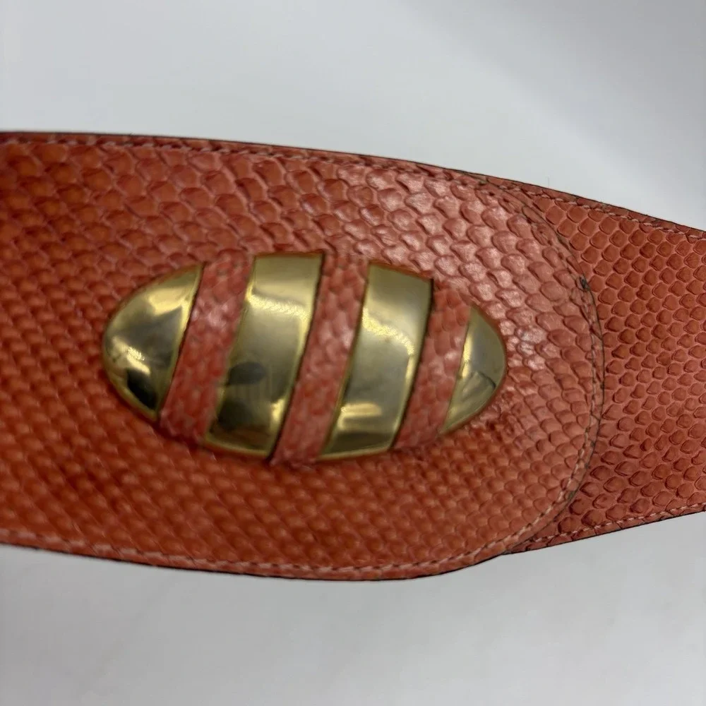 Vintage Laura Lei Womens Belt Genuine Snakeskin Orange Gold Adjustable Argentina